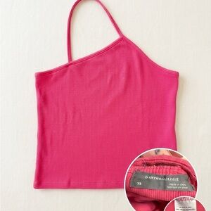 Anthropologie Hot Pink Ribbed One-Shoulder Cami